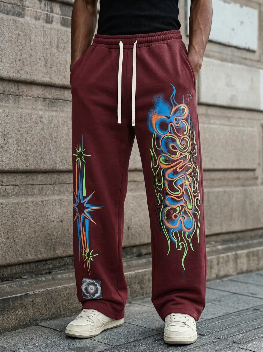 Men's Streetwear Graffiti Star Flame Printed Sweatpants