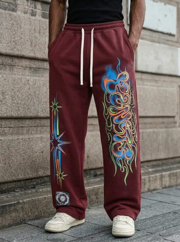 Men's Streetwear Graffiti Star Flame Printed Sweatpants