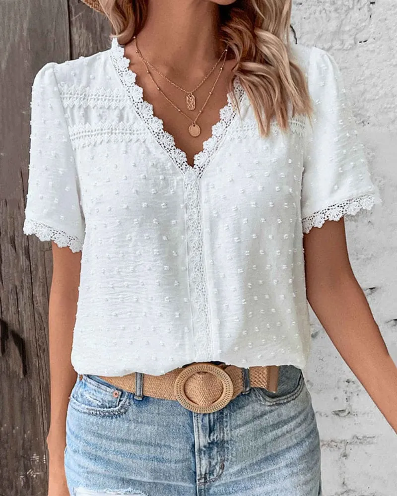 Structured Ruffled V-Neck Blouse