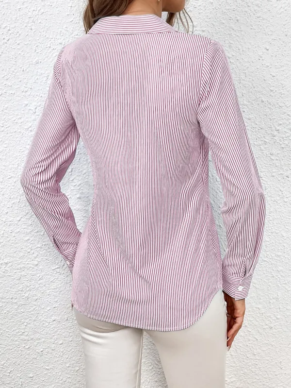 Tie-Waist Johnny-Collar Long-Sleeve Sheer Blouse