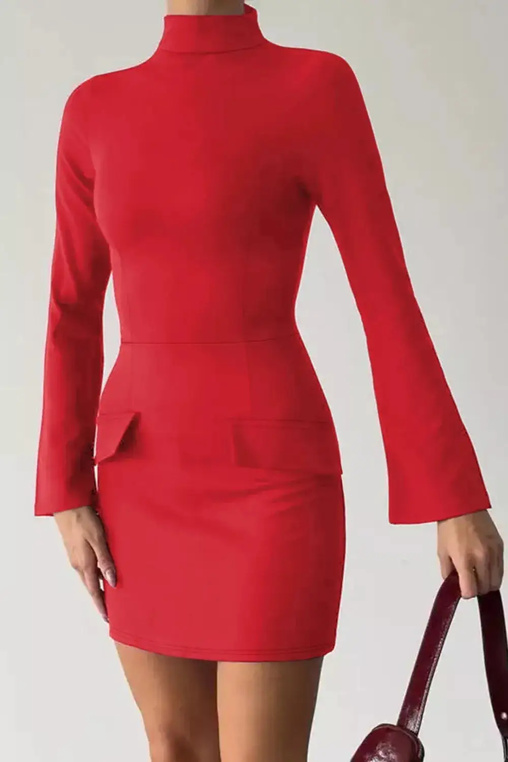 Long-Sleeve Mini Dress With Flap Pockets