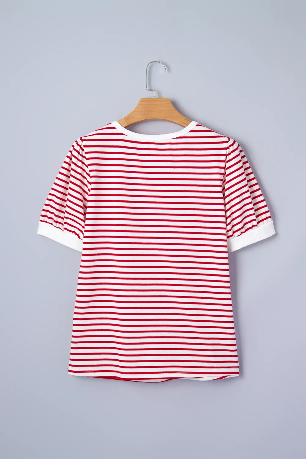 Red Stripe Contrast Trim Round Tee