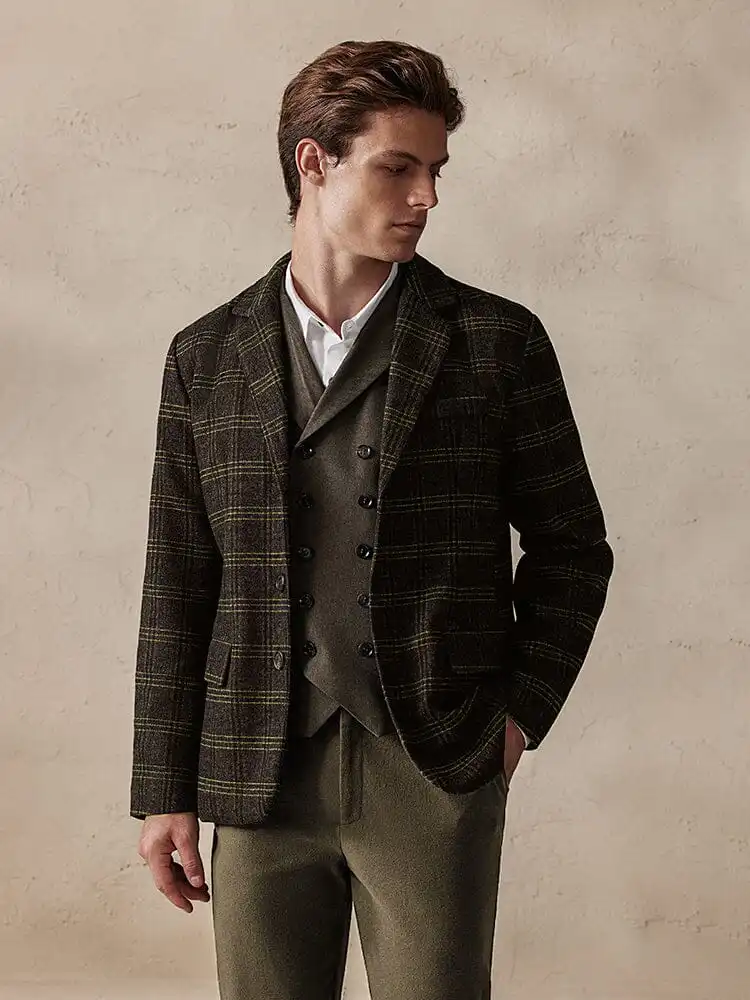 Wool Blend Linen Blend Blazer Jacket