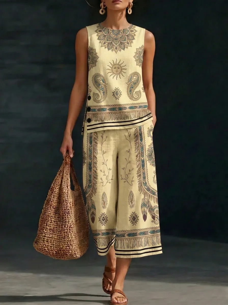 Women's Bohemian Sun Paisley Printed Sleeveless Set