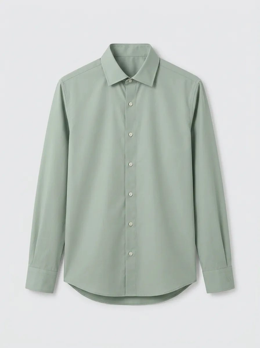 Men's Non-Iron Cotton Solid Sage Green Long Sleeve Dress Shirt