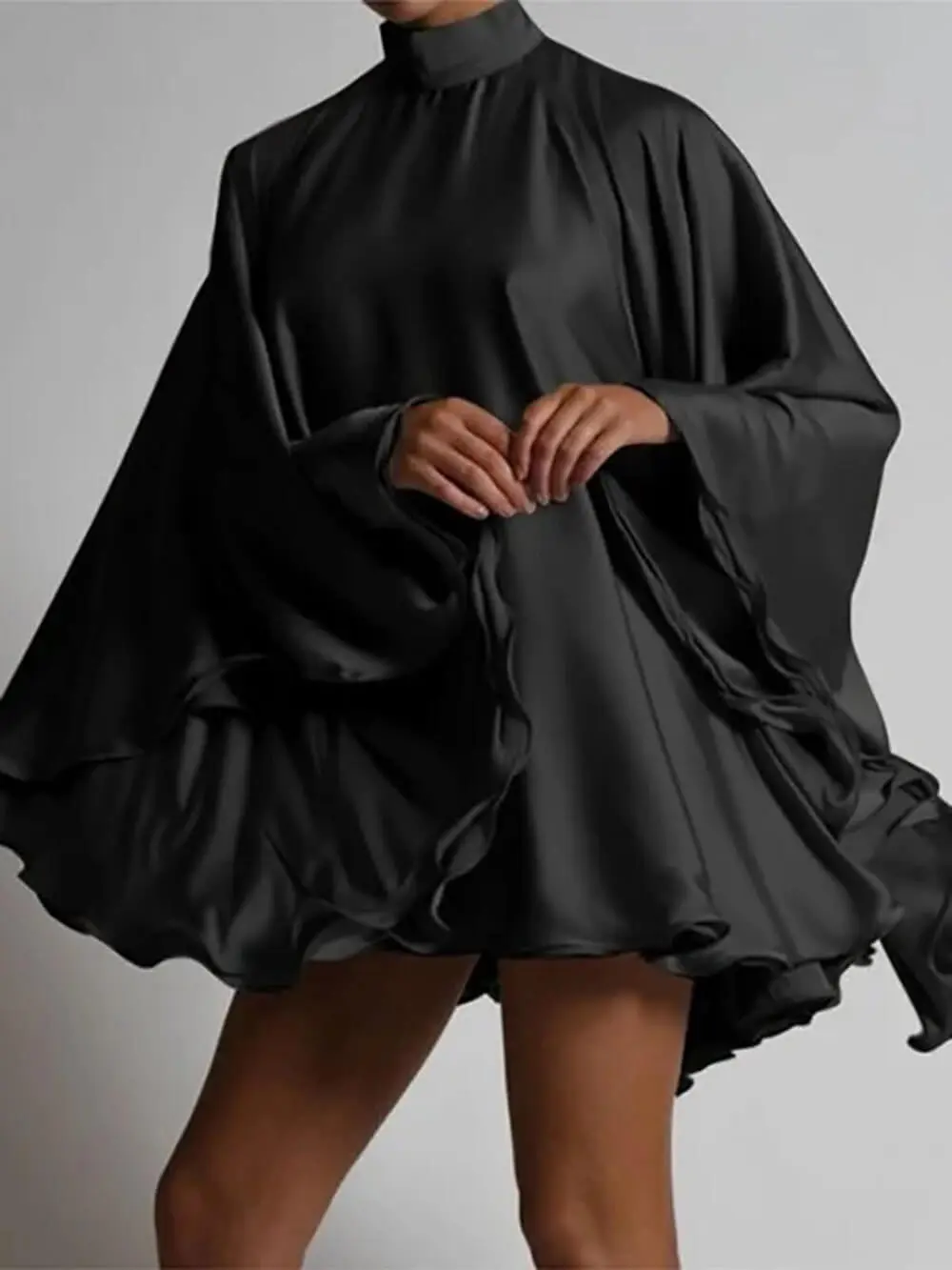 High Neck Backless Bell Sleeve Mini Dress