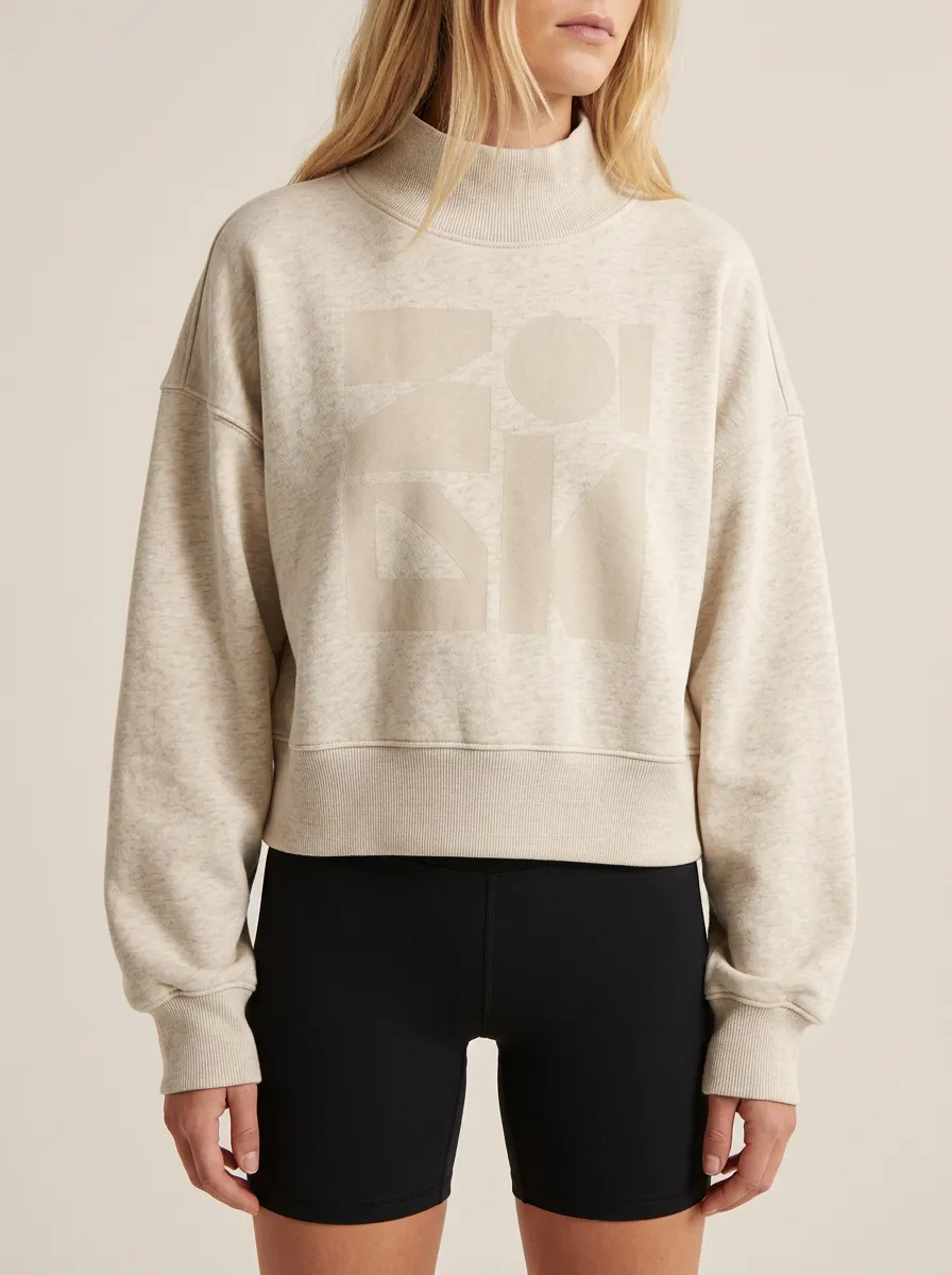 Women's Minimalist Geometric Logo Printed Mock Neck Sweatshirt
