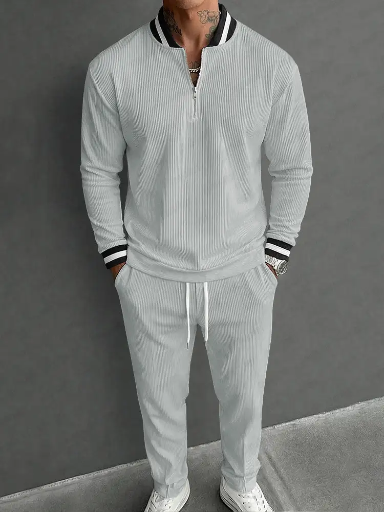 Casual Sporty Pit-Stripe Top and Pants Set