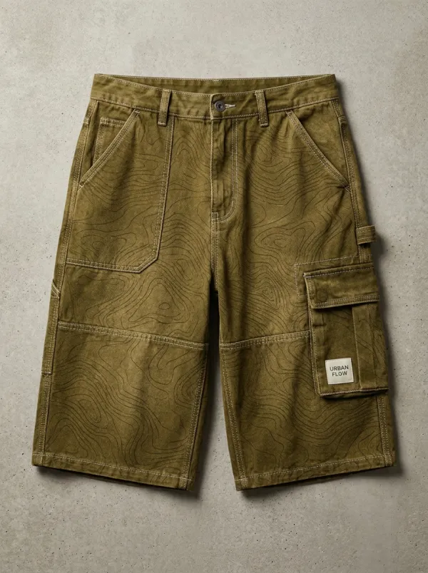 Workwear-Inspired Cargo Topographic Graphic Men's Cargo Shorts
