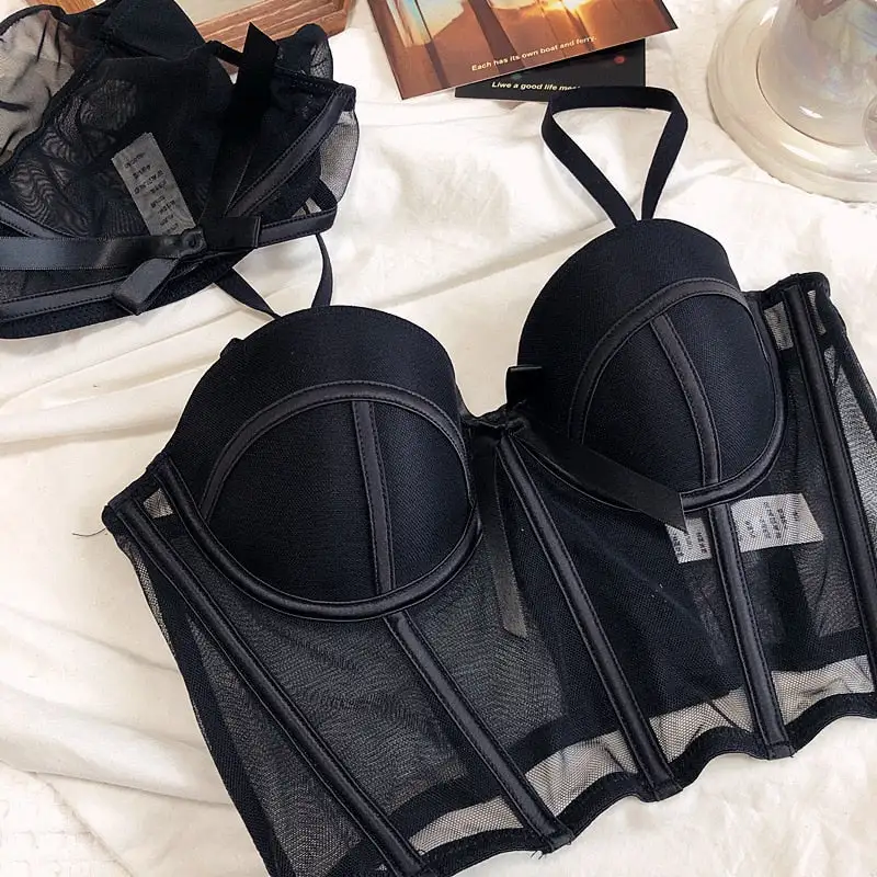 Bow Mesh Corset Lingerie Set