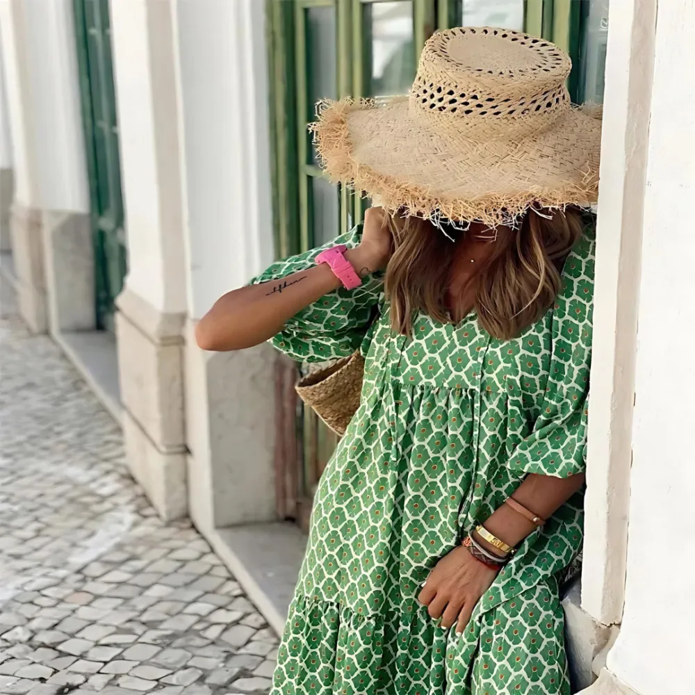  Geometric Print High Low Resort Dress