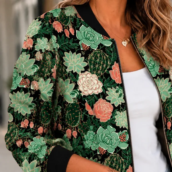 Printed Ribbed Trim Jacket