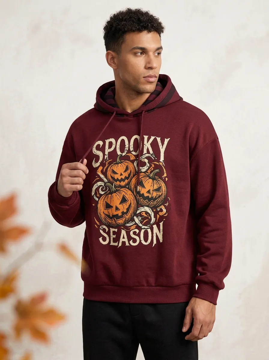Men's Halloween Charcoal Spooky Season Pumpkin Skeleton-Hand Hoodie Jogger Set