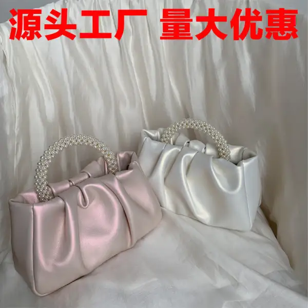 Compact Pearl Pleated Clutch Bag