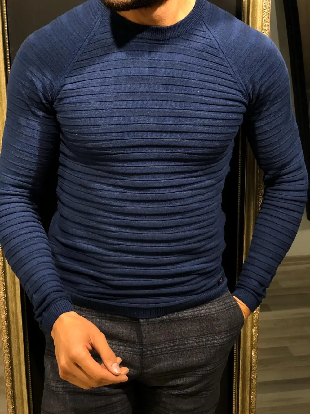 Patterned Slim Fit Cotton Knit Sweater