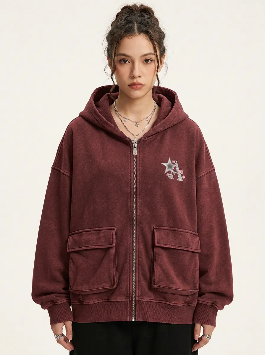 Unisex Streetwear Star A2 Graphic Printed Zip-up Hoodie