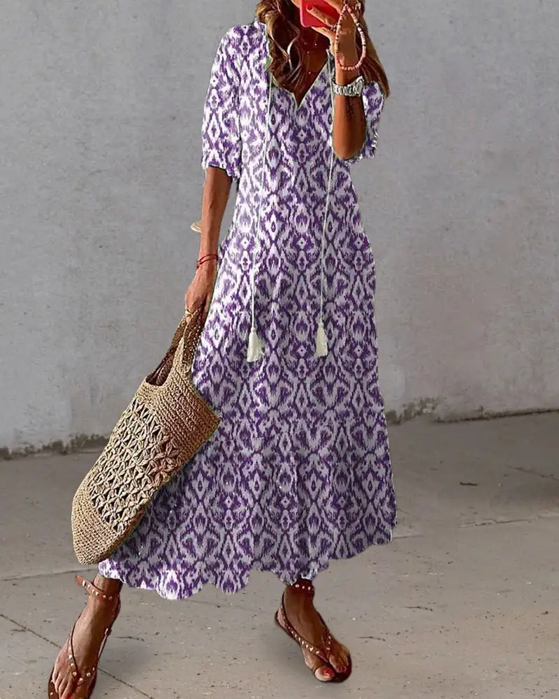  Boho Ikat Print Maxi Dress