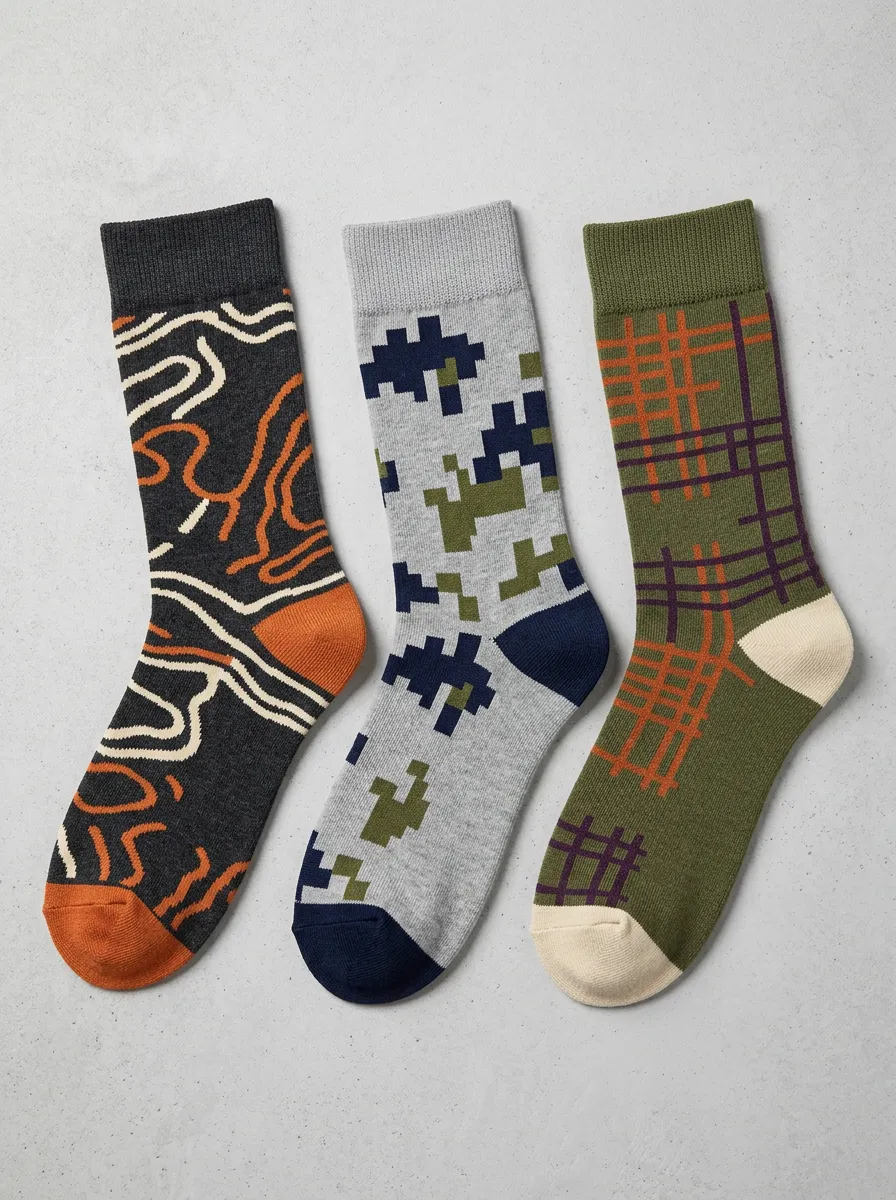 Camo Plaid Geometric Casual Sock Set