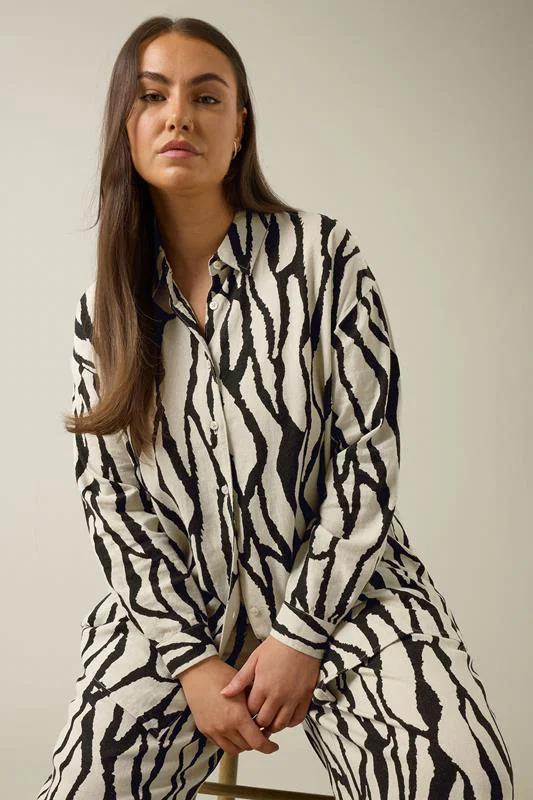 Natural Brown Abstract Print Premium Linen Shirt detail 1