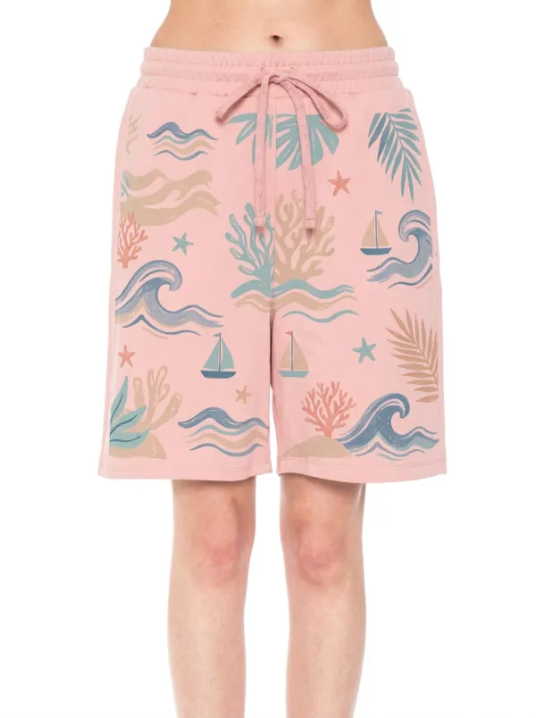 Women's Beach Lover Ocean Coral Sailboat Printed Shorts