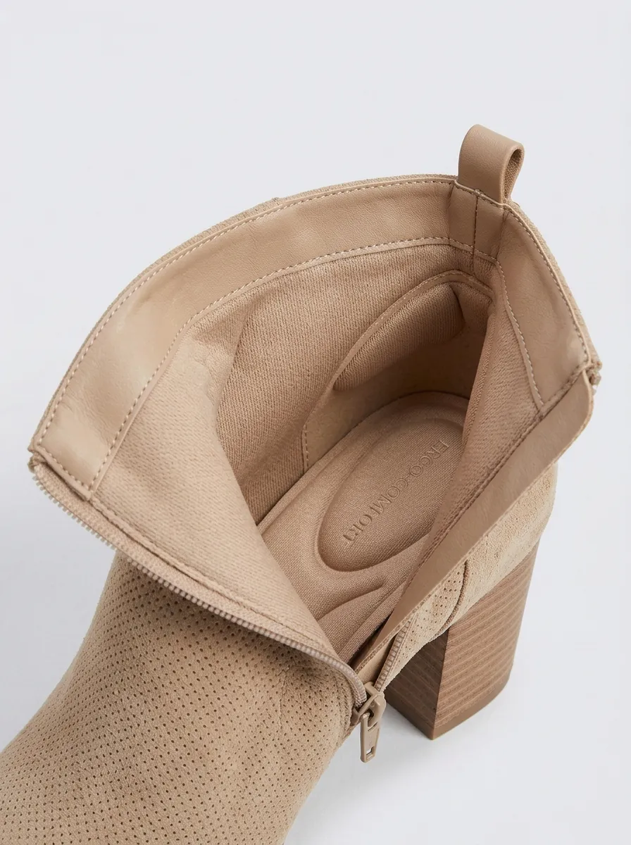 Perforated Suede-Look Women's Peep-Toe Ankle Boots