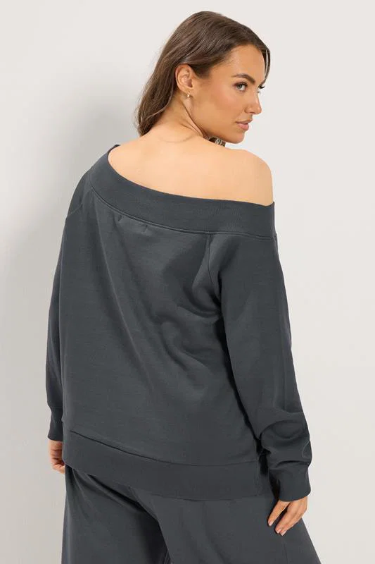 Grey Off Shoulder Ribbed Sweatshirt detail 2