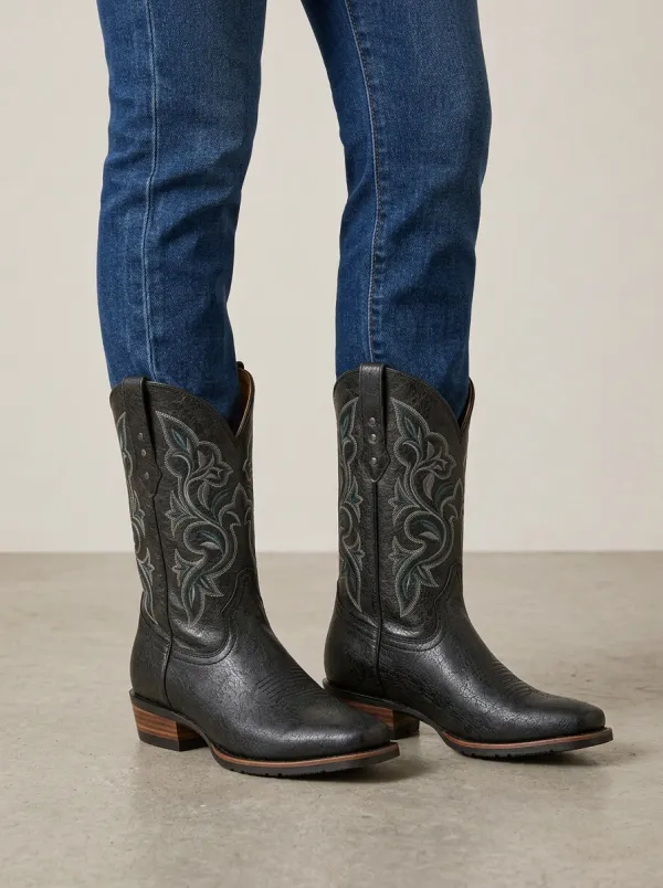 Women's Western Cowgirl Floral Embroidered Cowboy Boots