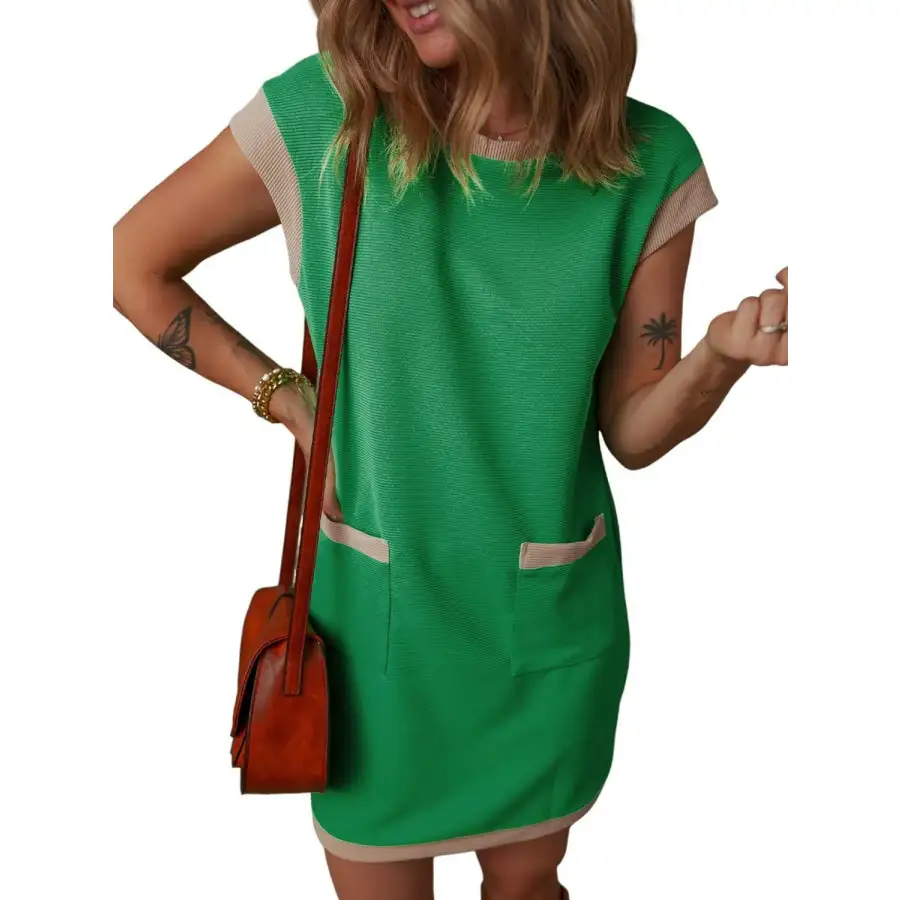 Round Neck Cap Sleeve Mini Dress