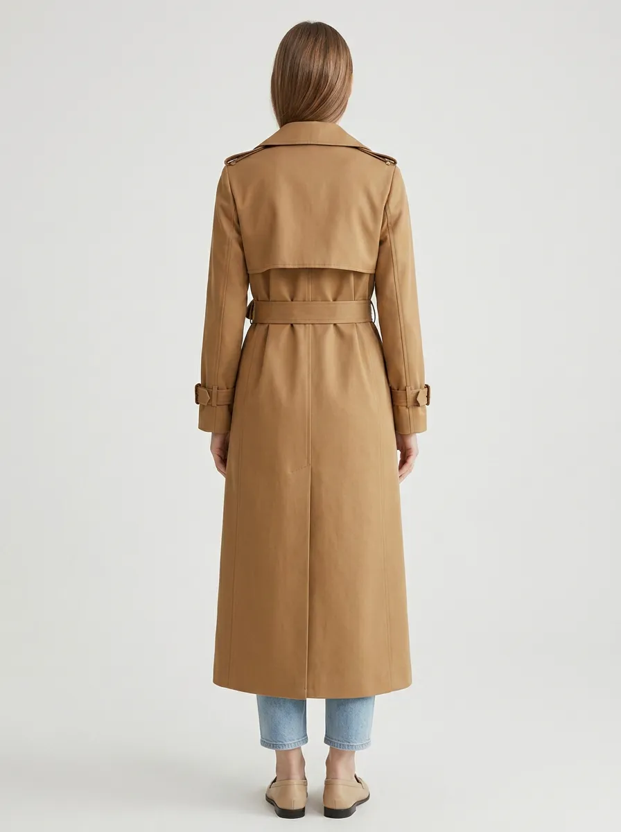 Women's Heritage Inspired Double-Breasted Belted Classic Long Trench Coat