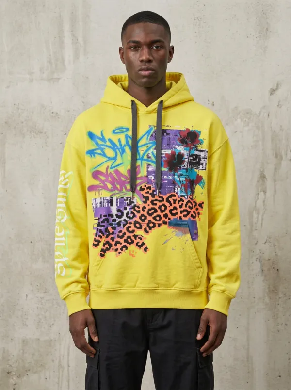 Unisex Contemporary Streetwear Graffiti Leopard Floral Hoodie
