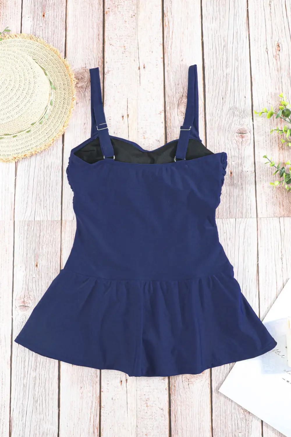 Solid Pleated Flared Basic Active One Pieces Swimsuits Swimwear