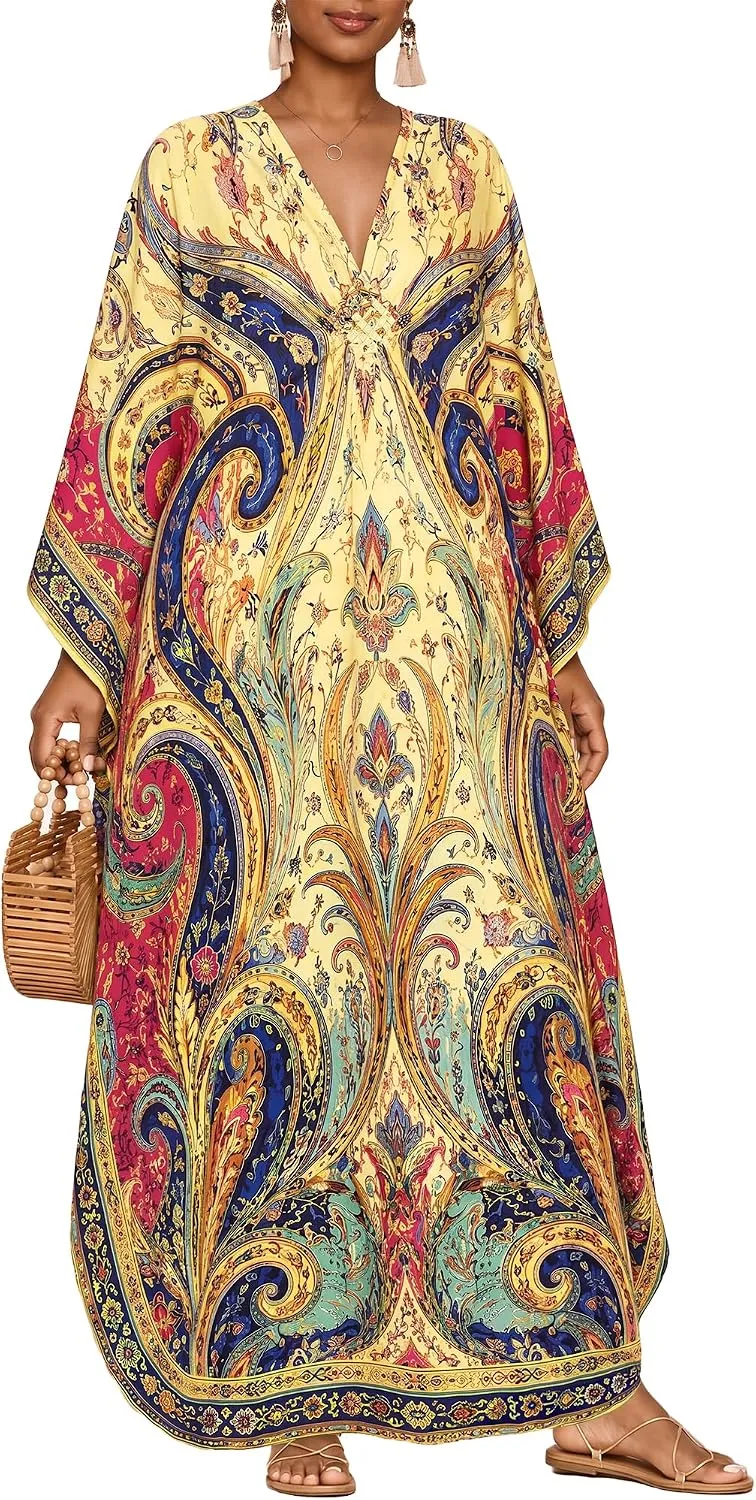 Bsubseach Moo Moos for Women Batwing Sleeve Kaftan Dresses with Pockets