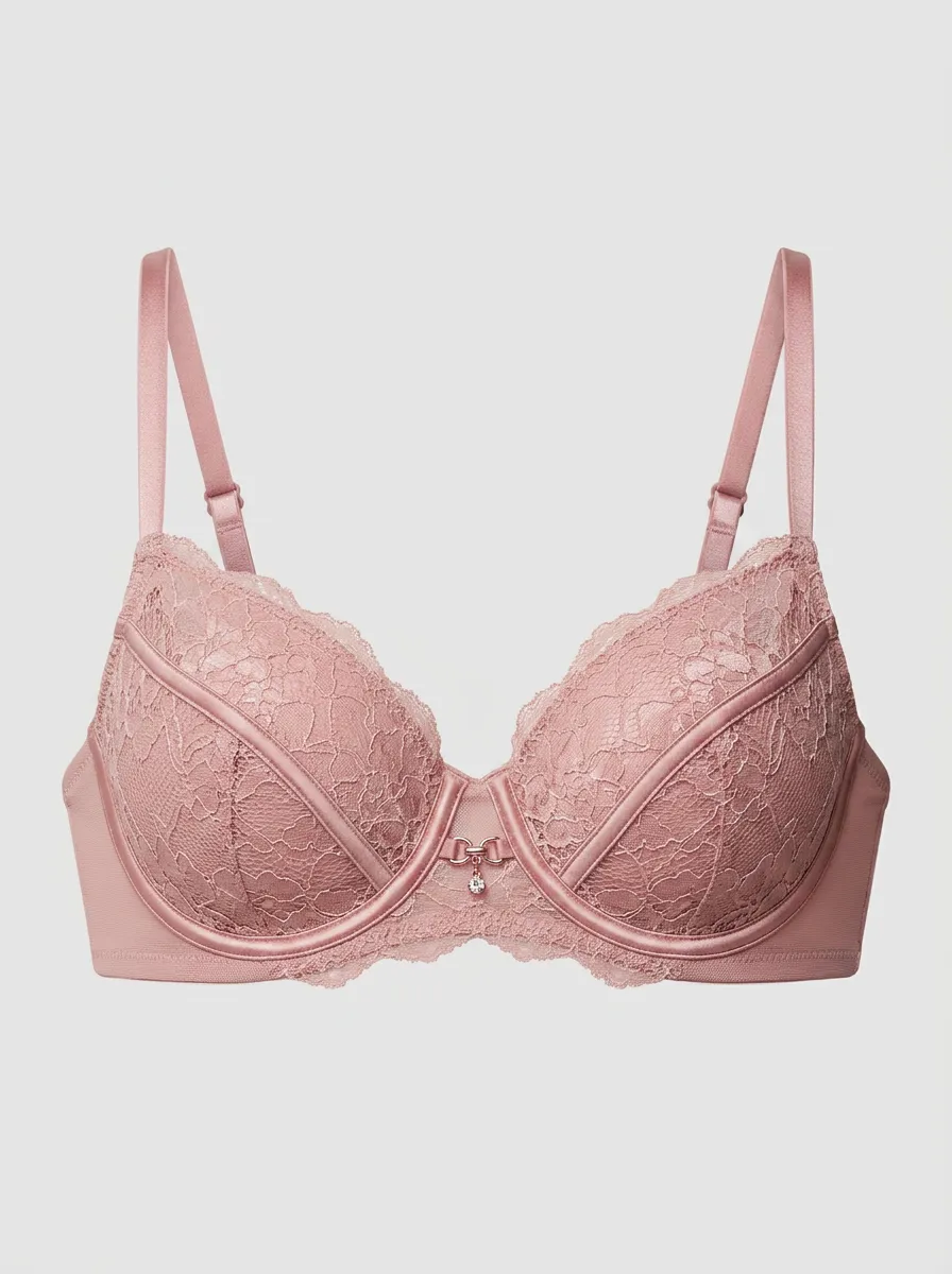 Women's Underwire Floral-Lace Adjustable-Strap Mesh-Panel Bra