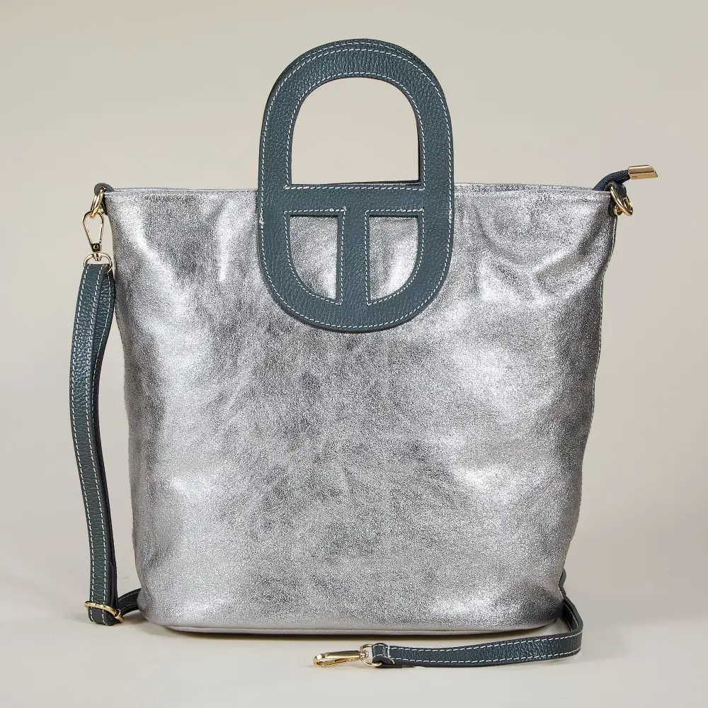 Leather Metallic Tote Bag