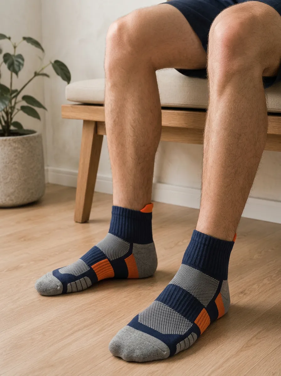 Men's Athletic Sport Colorblock Orange Grey Navy Printed Socks
