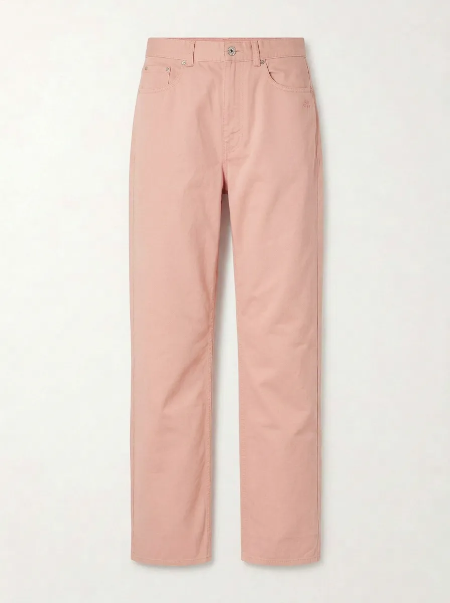 Woen's Minimalist Beige Solid Color Mid-Rise Straight Leg Pants