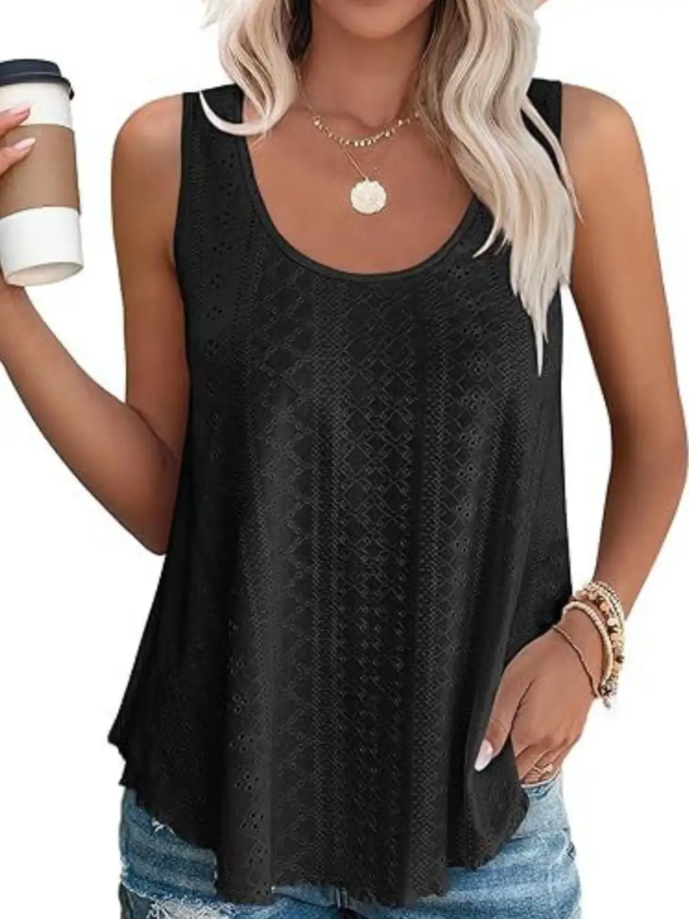 Eyelet Scoop Neck Tank