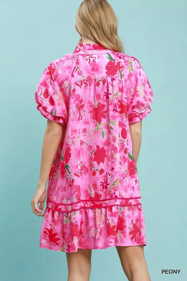Everyday Floral Print Tiered Smocked Ruffle Hem Mini Dress