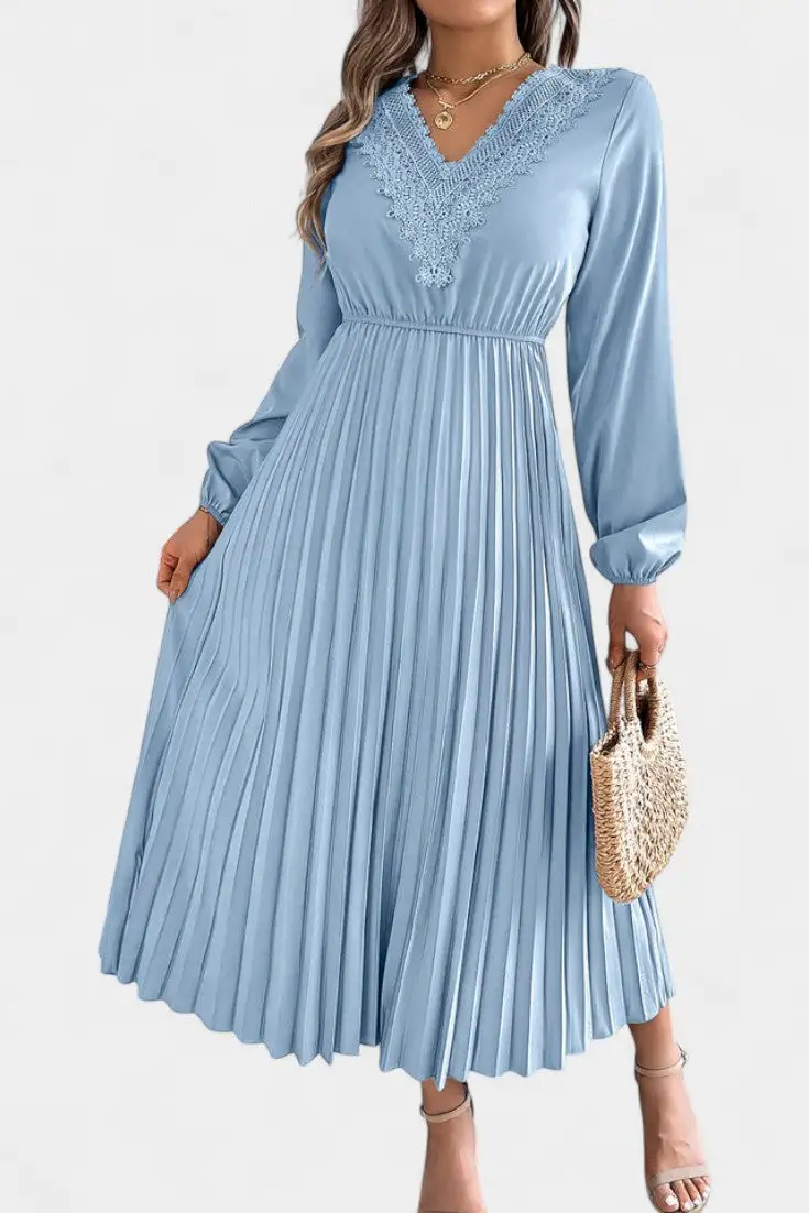 Pleated Lace Casual Dress