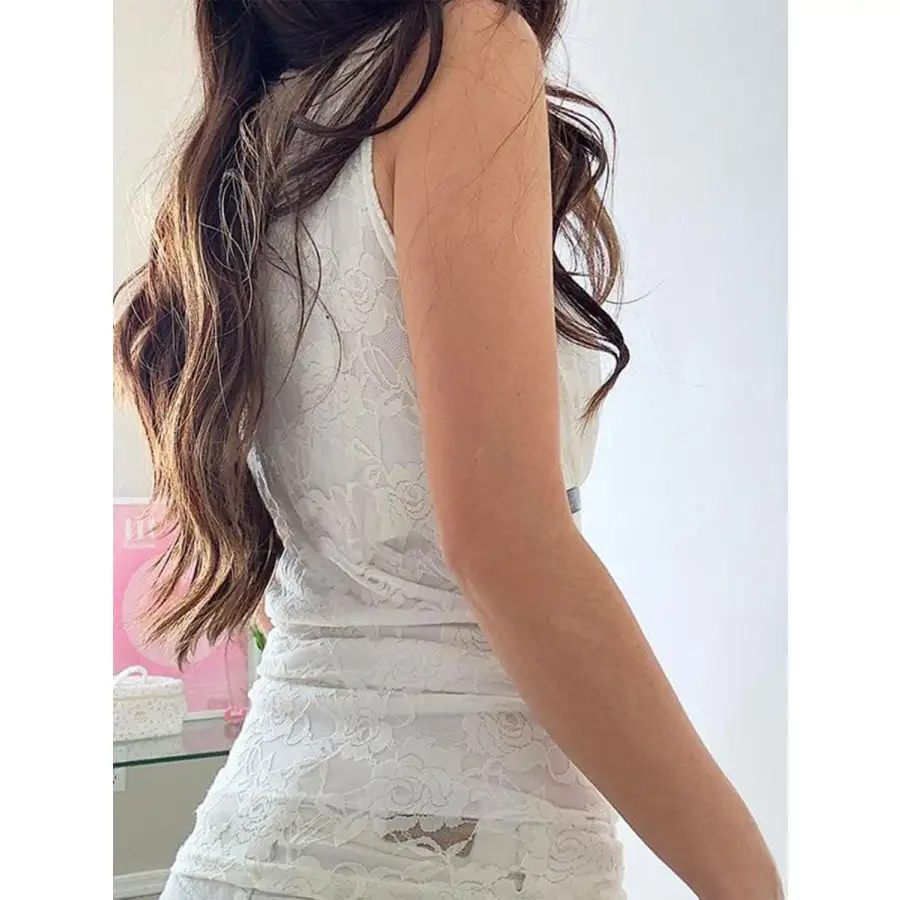 Devine Ribbon Tied Lace Surplice Tank