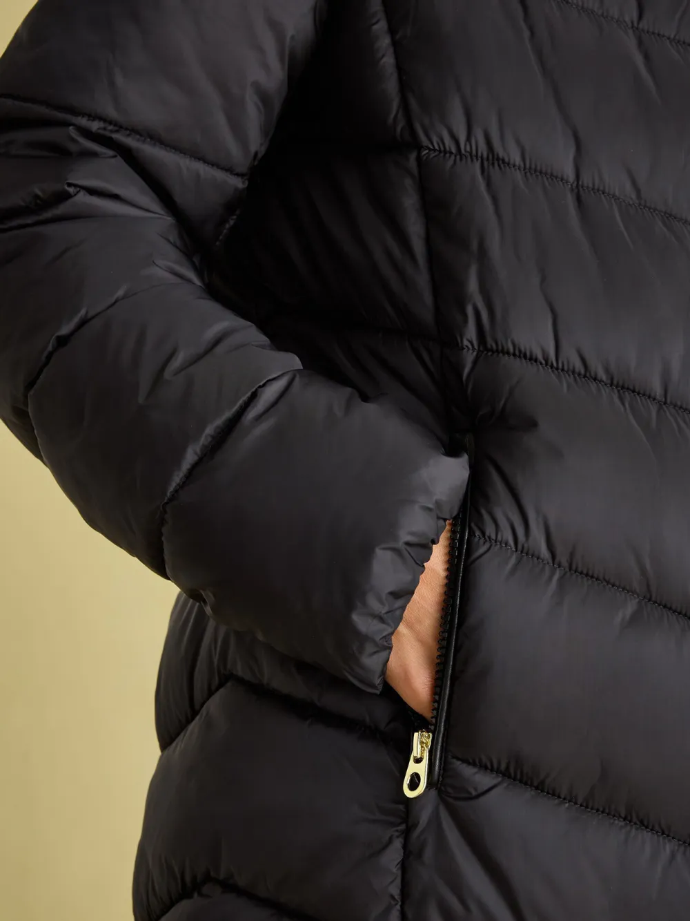 Black Mid Length Showerproof Padded Coat