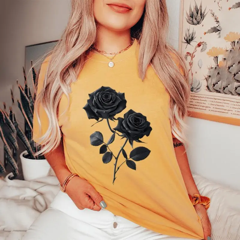 Beautiful Black Roses Flower Couple Women's Oversized Comfort T-Shirt
