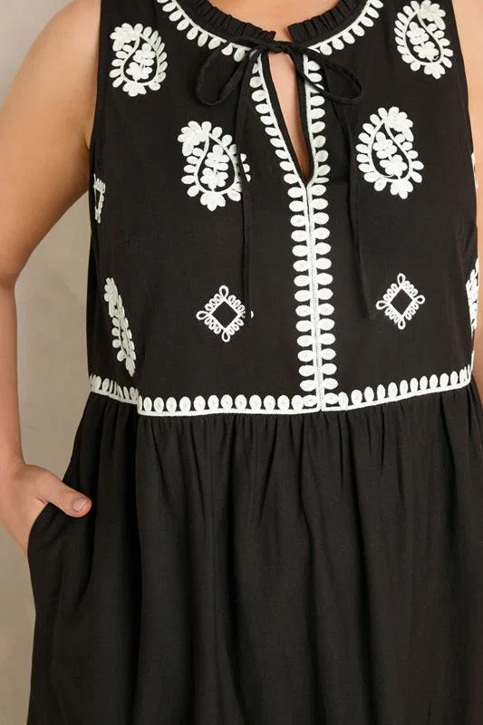 Chocolate Brown Embroidered Cotton Maxi Dress detail 3