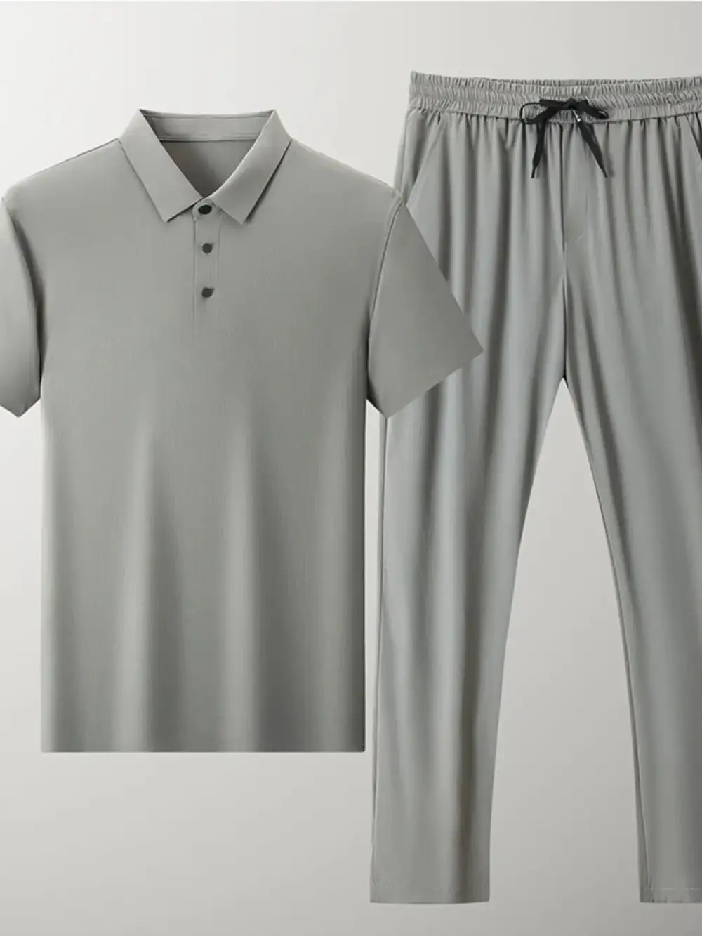 Button Detail Short Sleeve Polo Matching Two Piece Set