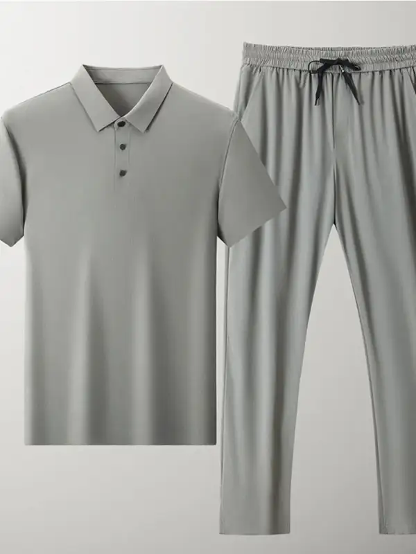 Button Detail Short Sleeve Polo Matching Two Piece Set