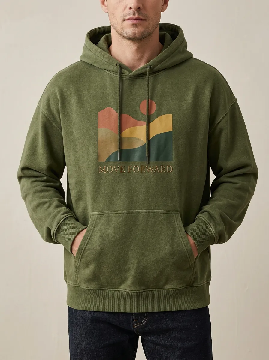 Men's Motivational Landscape Move Forward Print Hoodie