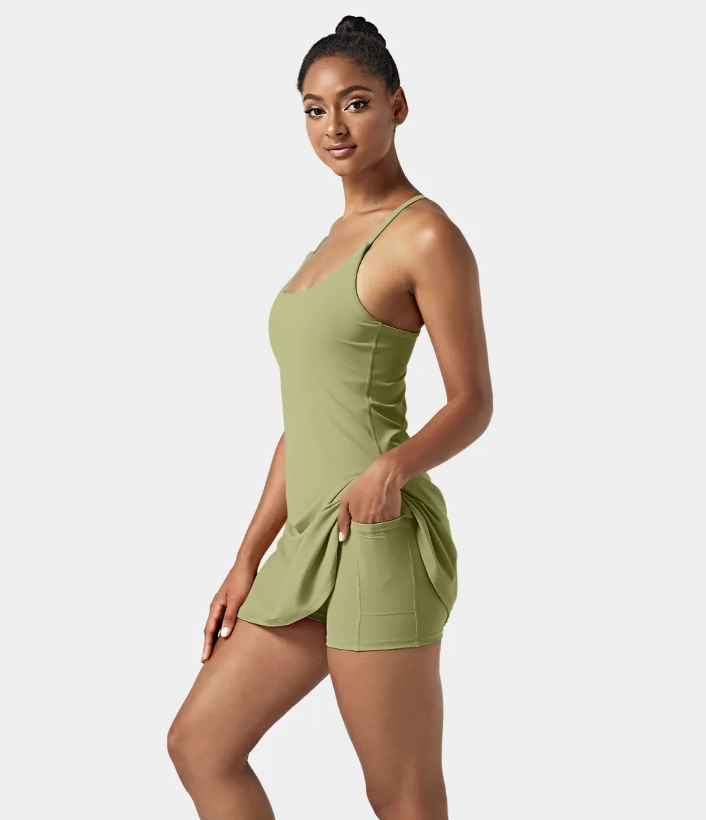 Softlyzero Airy Backless Cut Out 2-in-1 Pocket Cool Touch Mini Activity Dress