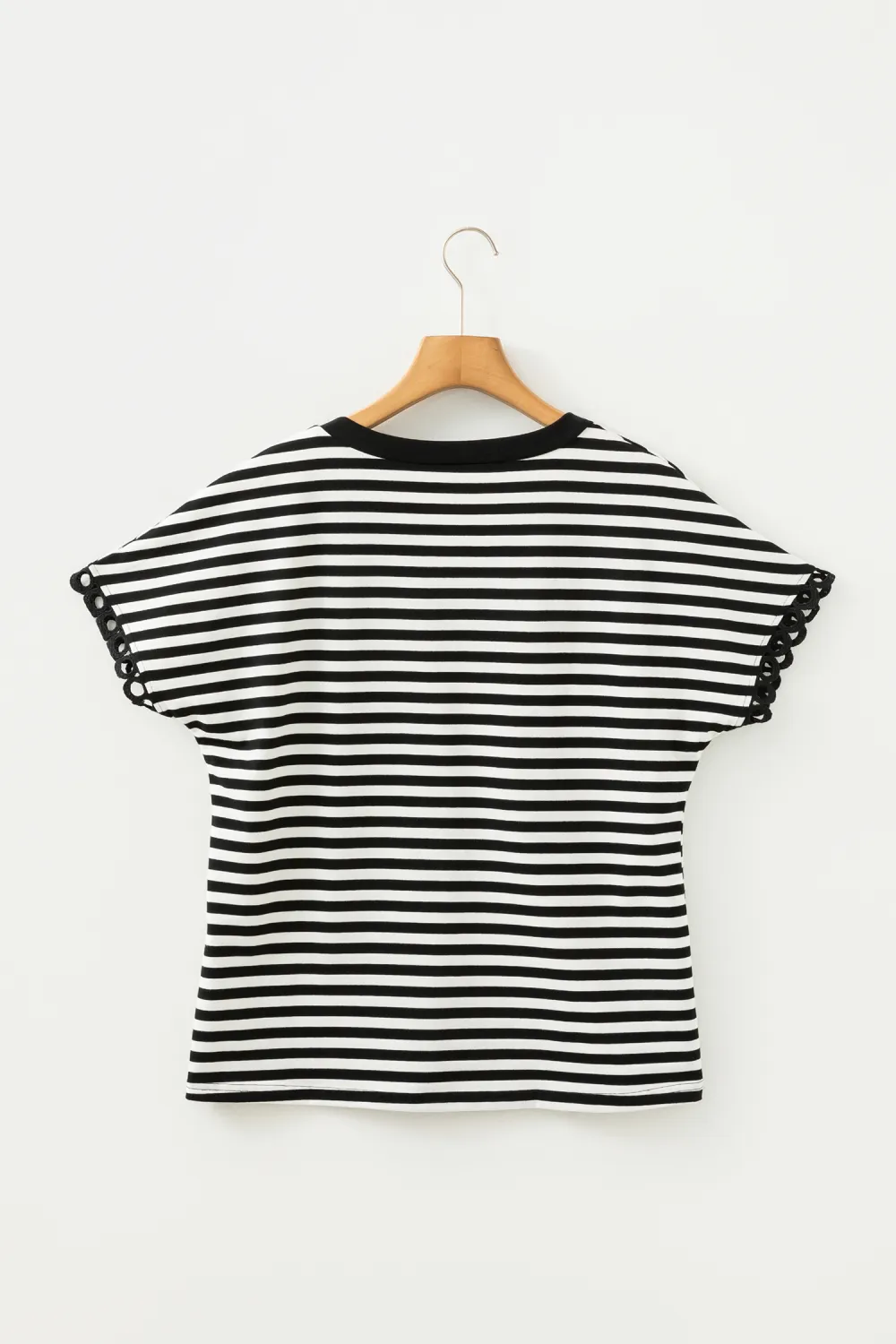 Black Striped Print V Neck Tee