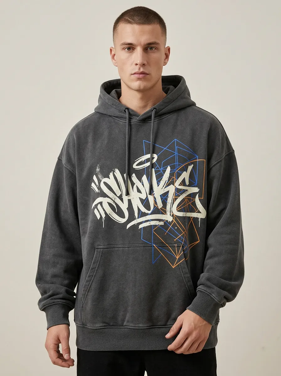 Unisex Streetwear Graffiti Smoke Geometric Hoodie