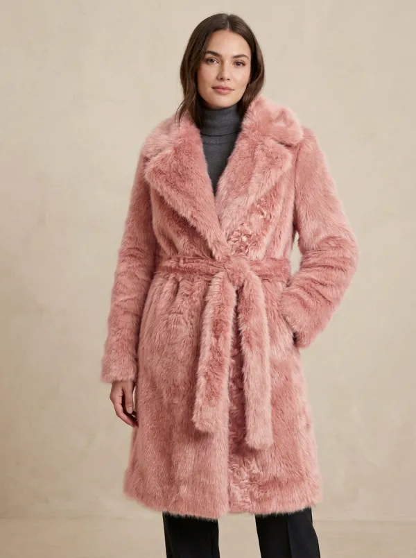 Wrap Faux Fur Belted Coat